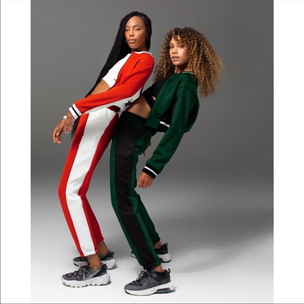 MICHI Carve Jacket Cropped Scuba Ribbed Track Colorblock Stripe Pine Green Black - Picture 7 of 15